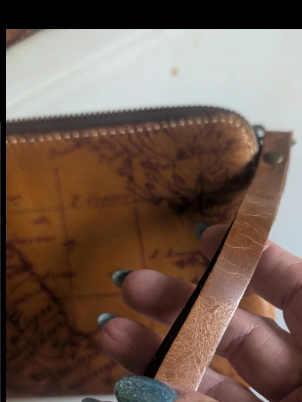 Leather Map-Print Zip Wallet in Tan